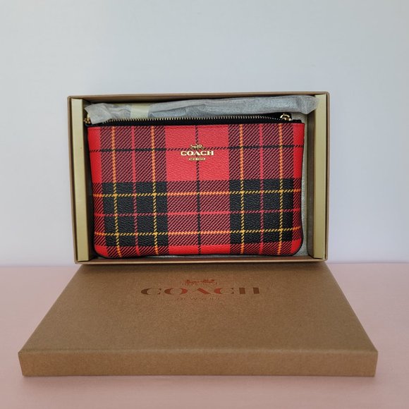 COACH Small Printed Plaid Coated Canvas Wristlet- Red Multi $75. ⭐ - Picture 15 of 16